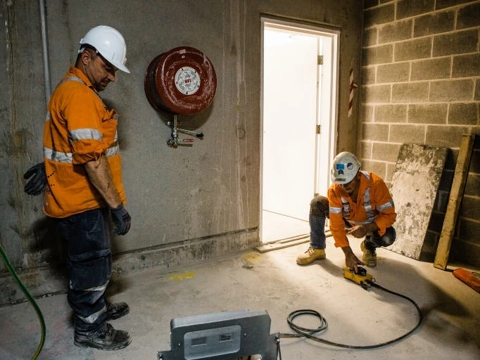 Operators performing GPR Concrete Scanning, which can locate underground post tension cables, rebar, pipes, sewer lines, electrical conduits & voids